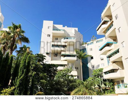 Residential Buildings And Surrounded With Green Plants In  Rishon Le Zion.