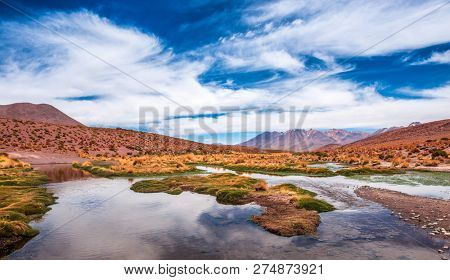 Breathtaking mountanious lagoon landscape of Bolivia