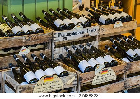 Munich, Germany - November 23, 2018 : Rows Shopping Grocery Market In The Old Part Of Munich, Viktua