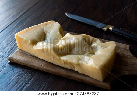 Turkish Traditional Gravyer / Gruyere Cheese From Kars On Wooden Surface