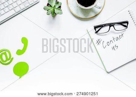 E-mail Contact Us Concept With Internet Icons And Coffee Work De