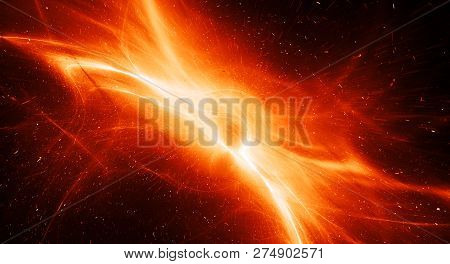 Fiery Glowing Interstellar Plasma Field In Deep Space, Computer Generated Abstract Background, 3d Re