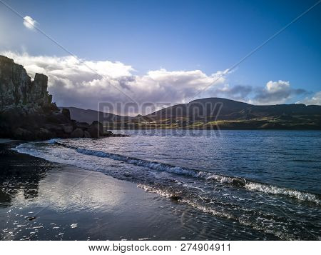 Sunset Over The Famous Dinosaur Bay At Staffin On The Isle Of Skye
