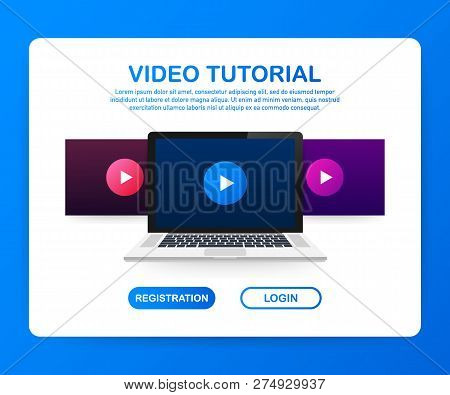 Mock-up Design Website Flat Design Concept Video Tutorial. Vector Stock Illustration