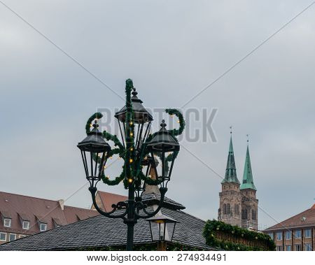 Christmas Market Stalls And St. Sebaldus Nuremberg