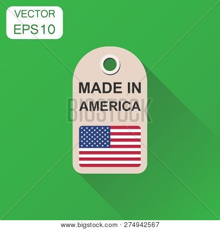 Hang Tag Made In America With Flag Icon. Business Concept Manufa