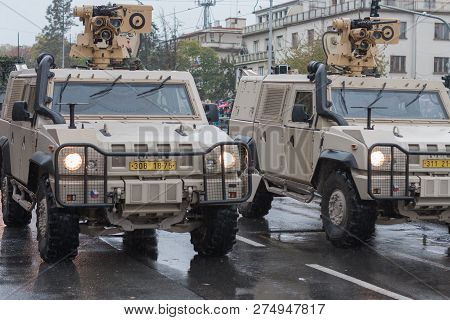 Soldiers Of Czech Army Are Riding Iveco Lmv  On Military Parade