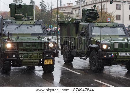 Soldiers Of Czech Army Are Riding Iveco Lmv On Military Parade