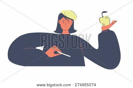 The Artist In A Blue Sweater With Her Tools