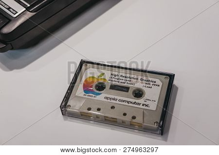 Prague, Czech Republic - August 28, 2018: Apple Macintosh Programme Load Cassette On Display Inside 