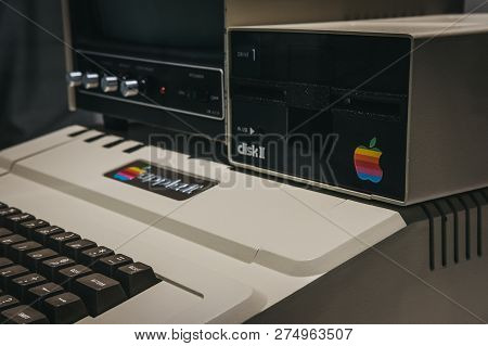 Prague, Czech Republic - August 28, 2018: Macintosh Apple Ii Computer On Display Inside Apple Museum