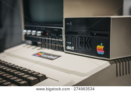 Prague, Czech Republic - August 28, 2018: Macintosh Apple Ii Computer On Display Inside Apple Museum