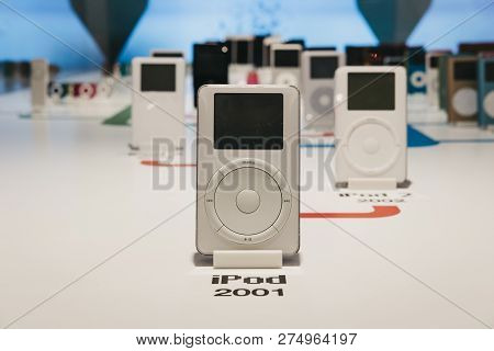 Prague, Czech Republic - August 28, 2018: Range Of Ipods Inside Apple Museum In Prague, The Largest 