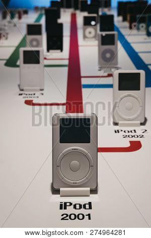 Prague, Czech Republic - August 28, 2018: Range Of Ipods Inside Apple Museum In Prague, The Largest 