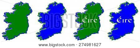 Ireland (whole Island With British Northern Part) Map Outline. Fill And Stroke Are National Colours.