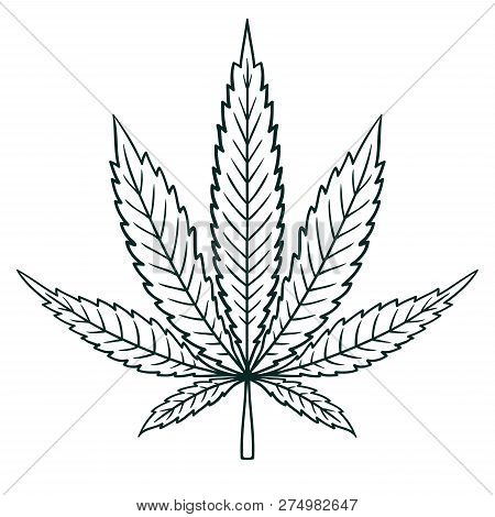 Cannabis (marijuana) Leaf In Flat Vintage Style. Contour Image Sheet
