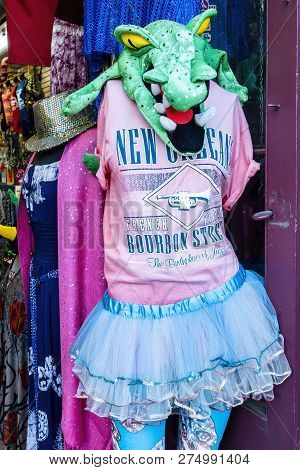 New Orleans, Usa - Dec 4, 2017: Colorful And Unique Costume Display Outside A Novelty Store Along De