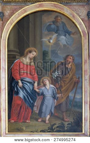 RETZBACH, GERMANY - JULY 04, 2018: Holy Family altar in Maria im Grunen Tal pilgrimage church in Retzbach in the Bavarian district of Main-Spessart, Germany