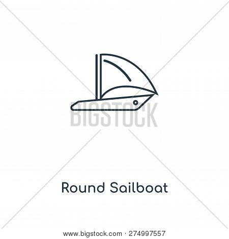 Round Sailboat Icon In Trendy Design Style. Round Sailboat Icon Isolated On White Background. Round 