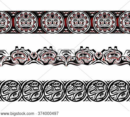 Vector Illustration Abstract Native North American Seamless Pattern Border Set