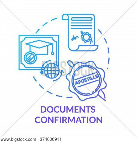 Document Confirmation Blue Concept Icon. Check Quality Of Report. Common Law Paperwork. Approved Cer