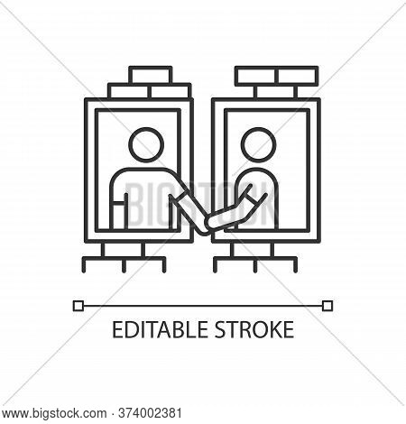 Neighbors In Window Frames Pixel Perfect Linear Icon. Dormitory Mates Relationship. Dormmates. Thin 