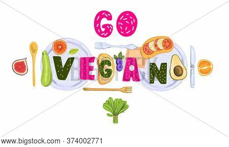 Healthy Food Vector Background. Set Of Two Vegetarian Concepts For Restaurants, Menu, Recipes And Ki