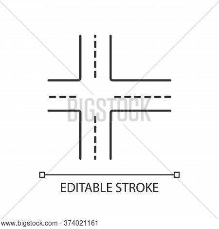 Crossroad Pixel Perfect Linear Icon. Intersection Of Roads. Crossing Ways. Crossed Motorway. Thin Li