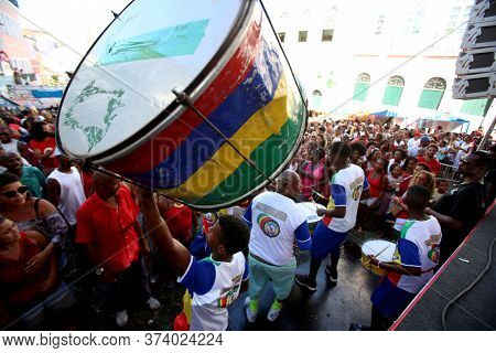 Salvador, Bahia / Brazil - December 4, 2017: Drum Is Seen During Presentation Of Percussion Band In 