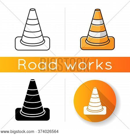 Traffic Cone Icon. Roadworks Caution. Pedestrian Sign For Constructions Warning. Reconstruction Bloc