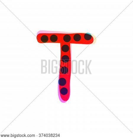 T Letter Logo Handwritten With A Red Felt-tip Pen. Perfect Vector Icon For Kids Design, Funny Craft 