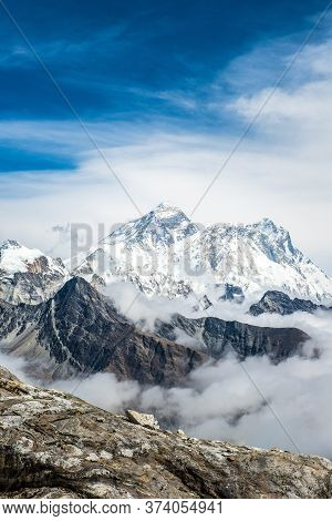 Scenery View Of Mount Everest (8,848 M) The Highest Mountains In The World View From The Top Of Renj