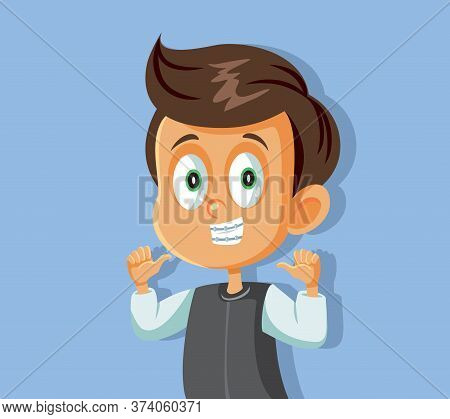 Happy Young Cartoon Boy Smiling Wearing Braces