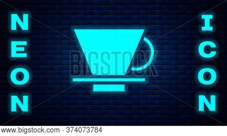 Glowing Neon V60 Coffee Maker Icon Isolated On Brick Wall Background. Vector Illustration