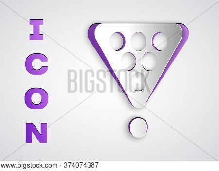 Paper Cut Billiard Balls In A Rack Triangle Icon Isolated On Grey Background. Paper Art Style. Vecto