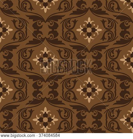 Unique Flower Pattern On Central Java Batik With Simple Dark Brown Color Design