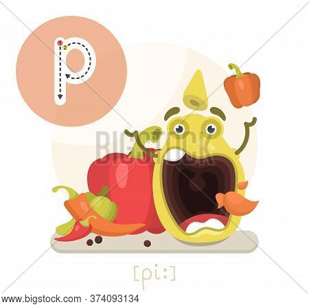 Learning The English Alphabet.funny Cartoon Character Of The Queen With Pumpkins And Letter. The Way