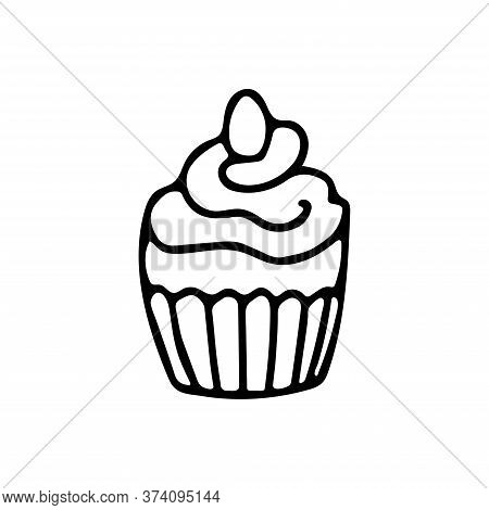 Easter Cupcake Decorated With Whipping Cream And A Little Egg In Doodle Style. Great For Easter Gree