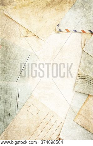 Stack Of Envelopes. Image In Vintage Grunge Style