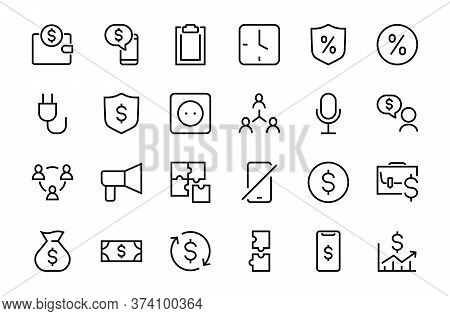 Set Of Business Vector Line Icons. It Contains User Symbols, Dollar Pictograms, Gears, Briefcase, Pu