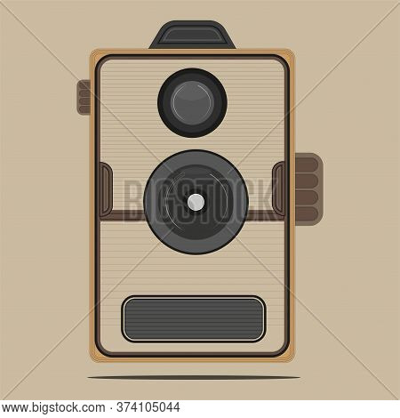 Retro Box Camera Vector Drawing On A Light Brown Background