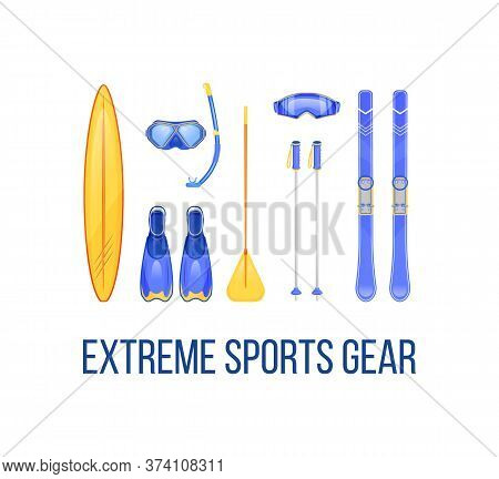 Summer And Winter Sports Equipment Social Media Post Mockup. Extreme Sports Gear Phrase. Web Banner 