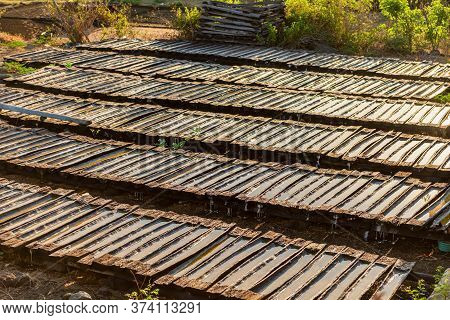Producing Sea Salt In Bali, Process. Salt Making Process