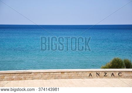 Canakkale, Turkey - June 24, 2011: Anzac Sign On The Wall By The Sea.