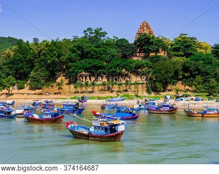 View Of The Cai River With The Ponagar Tower In The Background. In Nha Trang, Vietnam