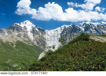 View Of The Caucasus Mountains, The Best View Of Adisha Glacier, Svanetiya, Georgia