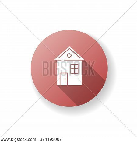House Red Flat Design Long Shadow Glyph Icon. Suburban Building. Home For Living. Downtown Dwelling.