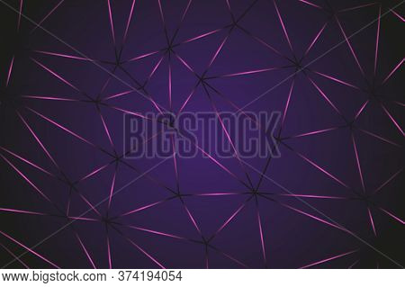Abstract Dark Polygonal Background With Thin Purple And Pink Lines.purple Horizontal Background With