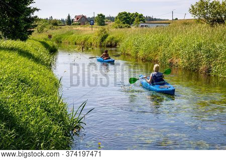 Lipusz, Poland - June 26, 2020: Kayaking On The Wda River In Kashubia In Northern Poland