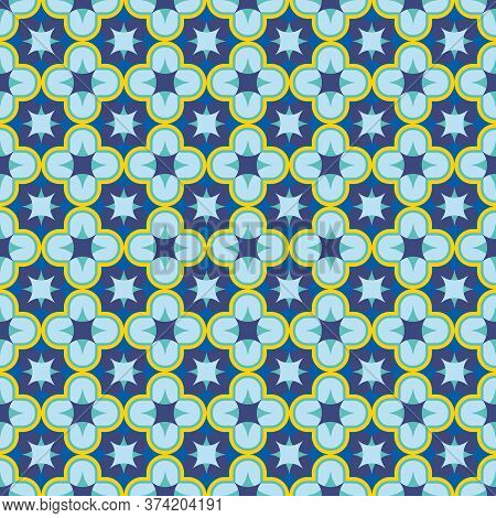 Blue Seamless Antique Arabesque Patern. Oriental Arabic Or Moroccan Ornament Mosaic. Can Be Used As 